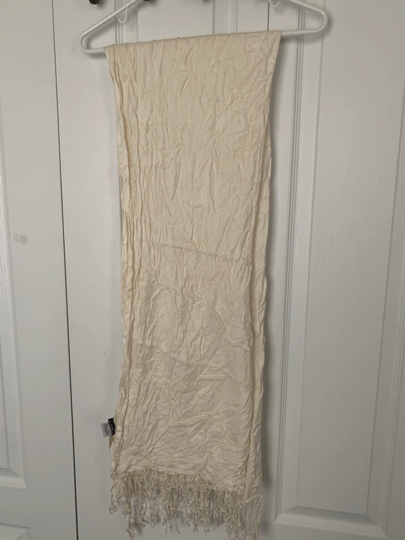 Cream Crinkle Scarf with Fringe