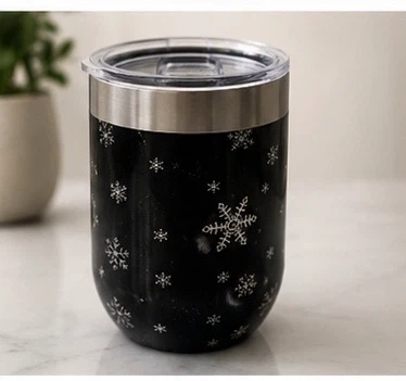 Black Tumbler with Snowflakes