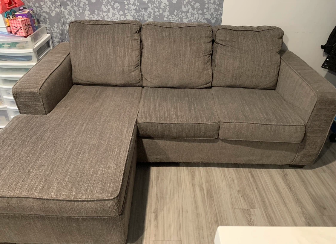 Grey Sectional Pull-Out Sofa Bed with Movable Chaise-$600.