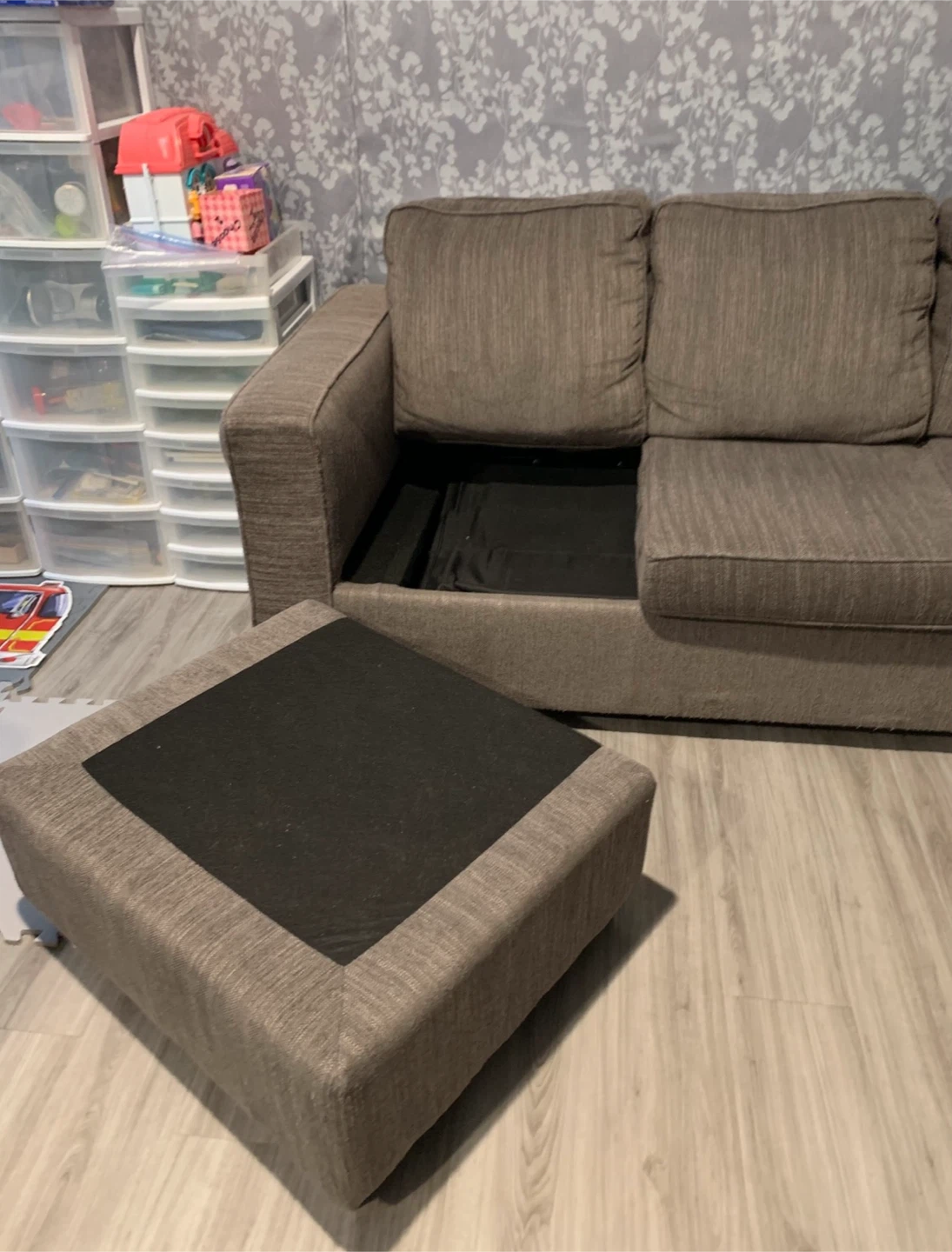 Grey Sectional Pull-Out Sofa Bed with Movable Chaise-$600. - photo 5