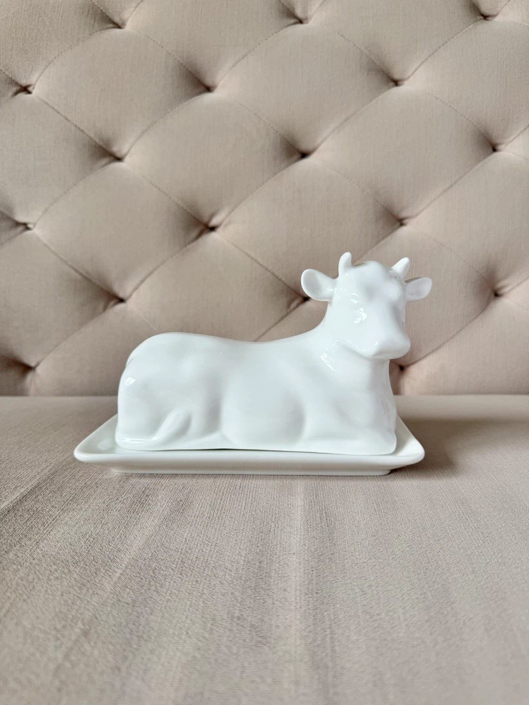 White porcelain cow butter dish