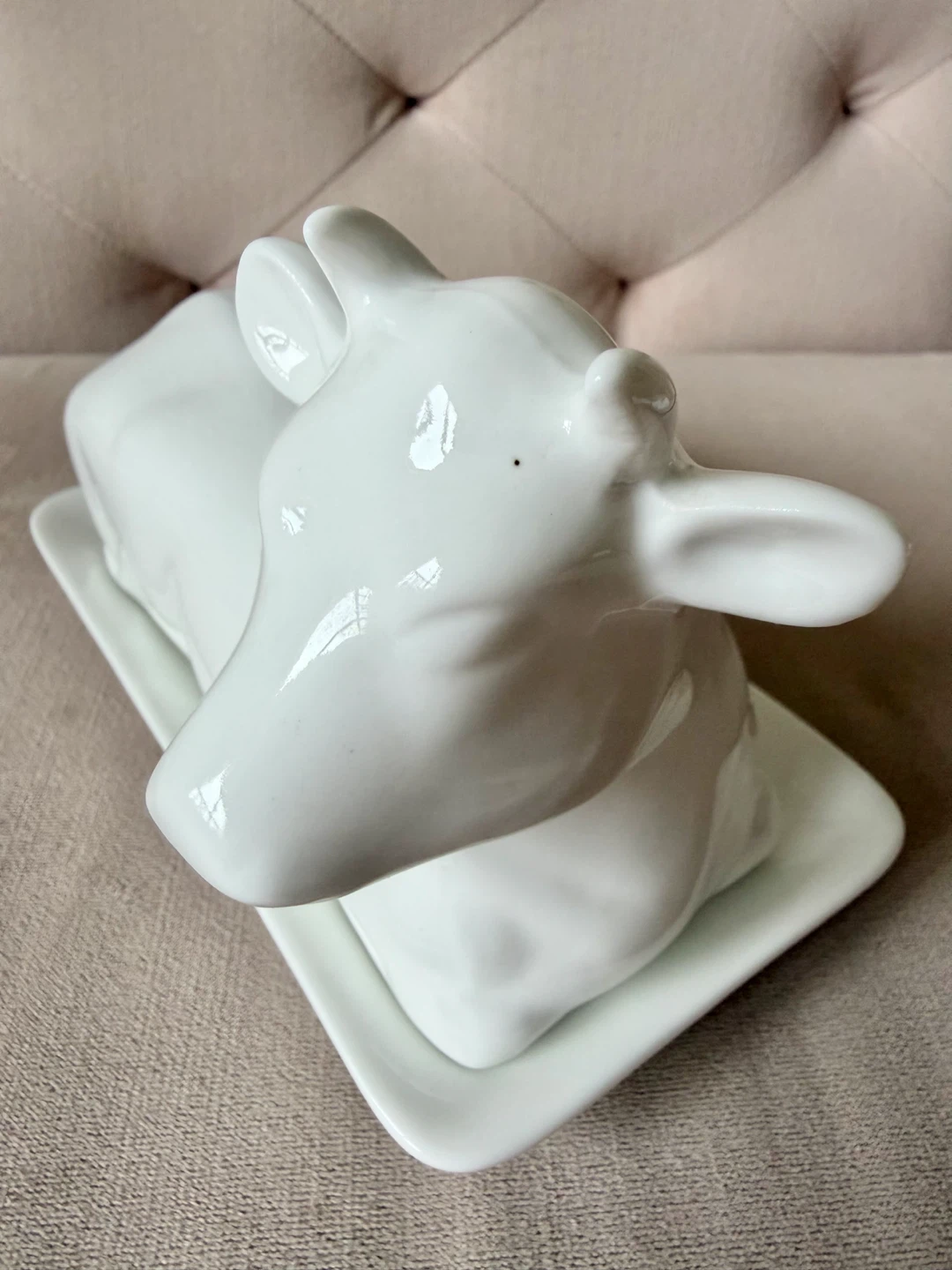 White porcelain cow butter dish - photo 3