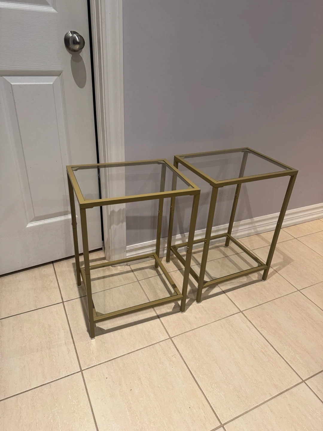 Gold Metal and Glass End Tables (Set of 2)