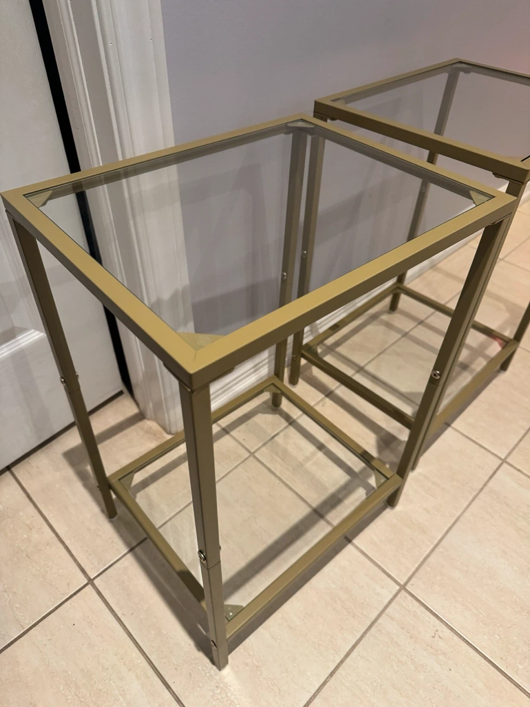 Gold Metal and Glass End Tables (Set of 2) - photo 2