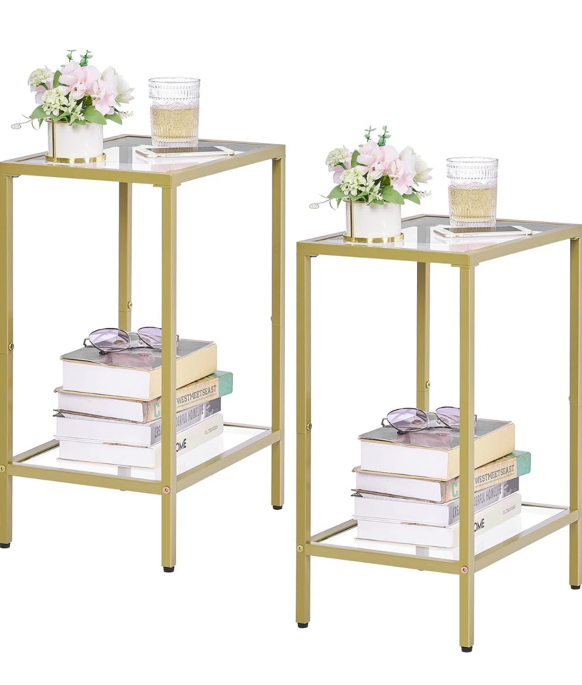 Gold Metal and Glass End Tables (Set of 2) - photo 4