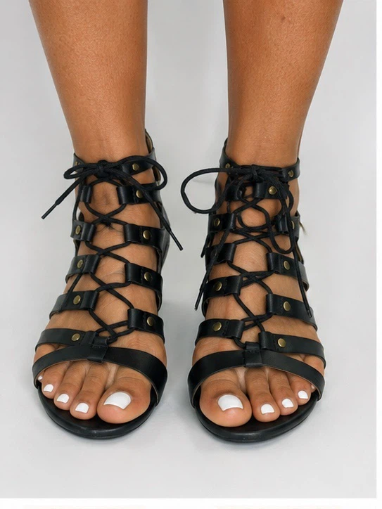 Guess Black Gladiator Wedge Sandals
