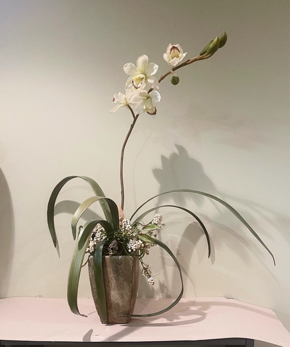 Artificial Orchid Arrangement in Decorative Vase