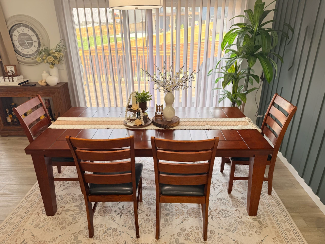 Solid Wood Dining Table with 4 Chairs and Bench from The Brick