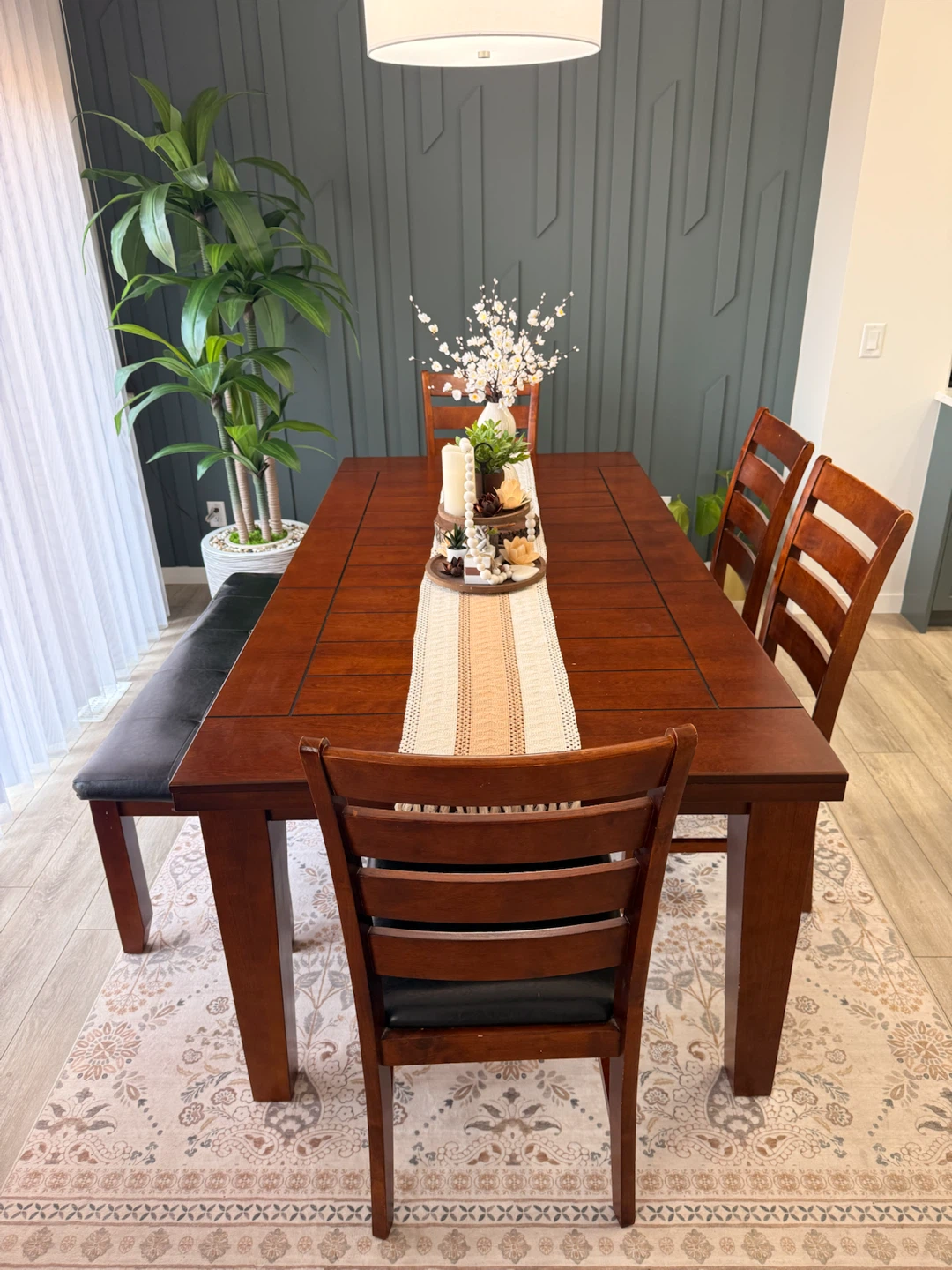 Solid Wood Dining Table with 4 Chairs and Bench from The Brick - photo 2