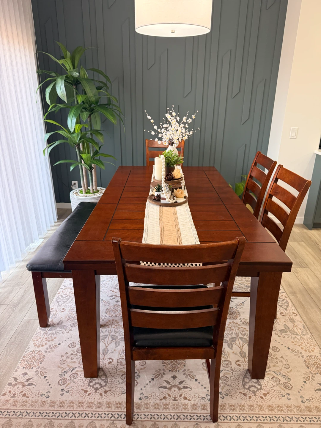 Solid Wood Dining Table with 4 Chairs and Bench from The Brick - photo 3