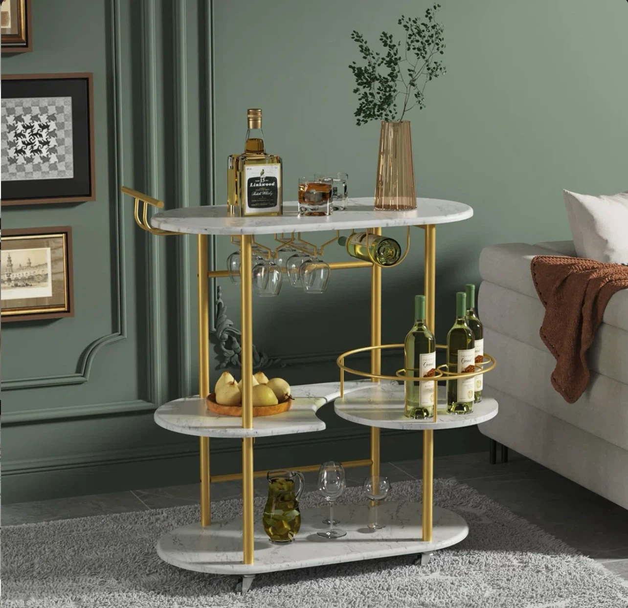 Marble Bar Cart with Gold Accents