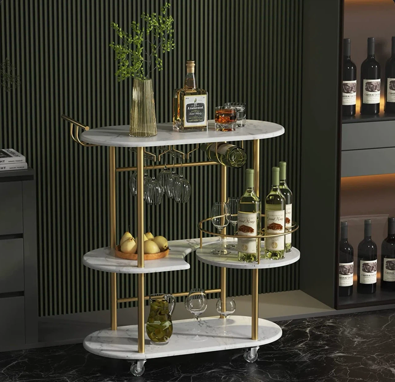 Marble Bar Cart with Gold Accents - photo 2
