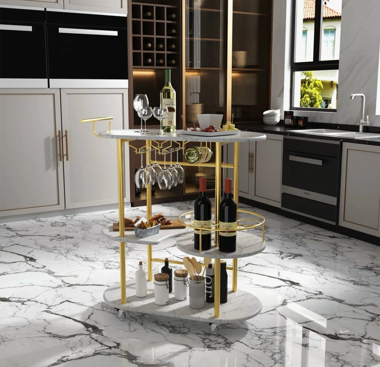 Marble Bar Cart with Gold Accents - photo 3