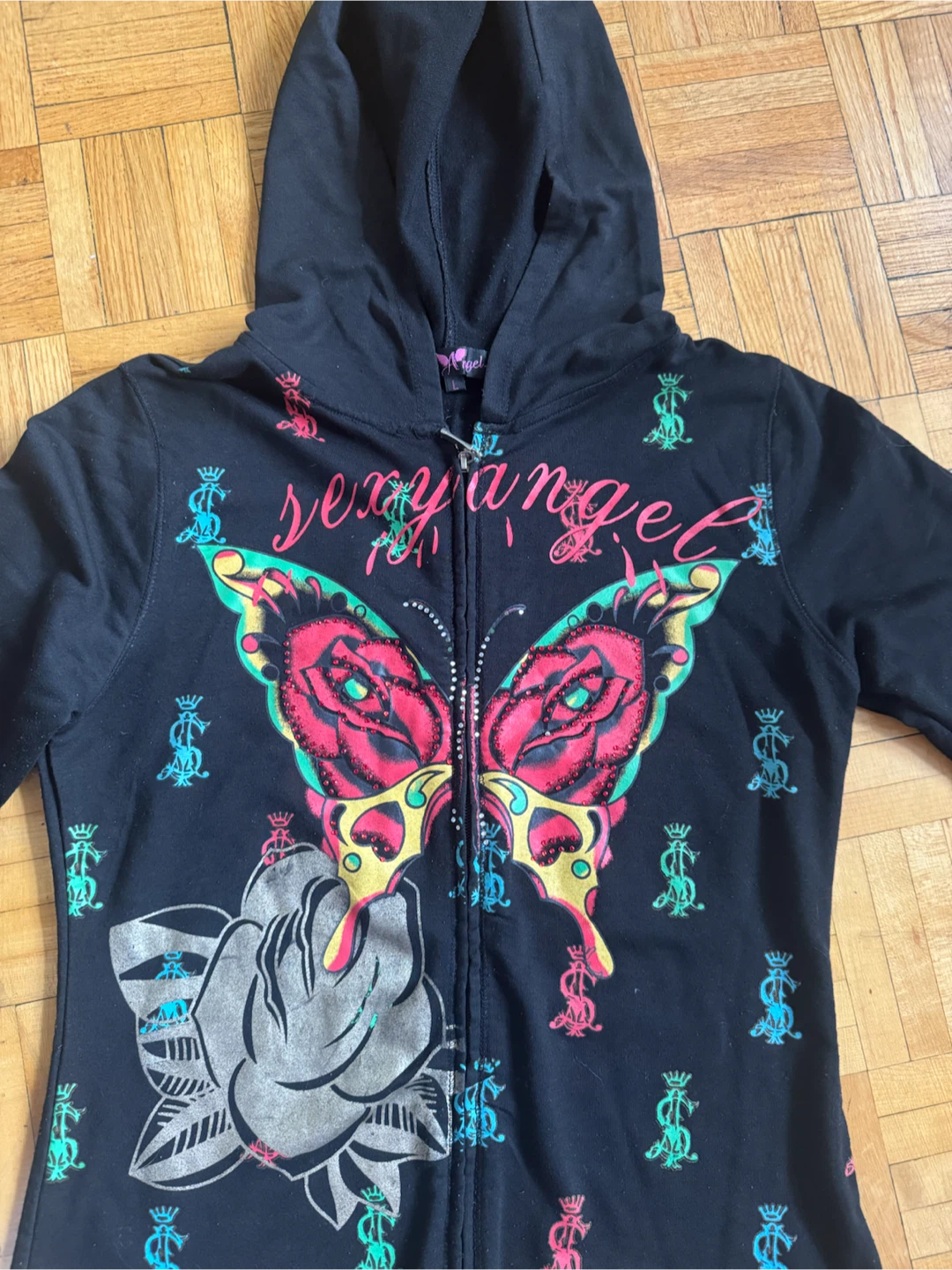 Sexy Angel Black Hoodie with Butterfly Graphic - Size L - photo 2