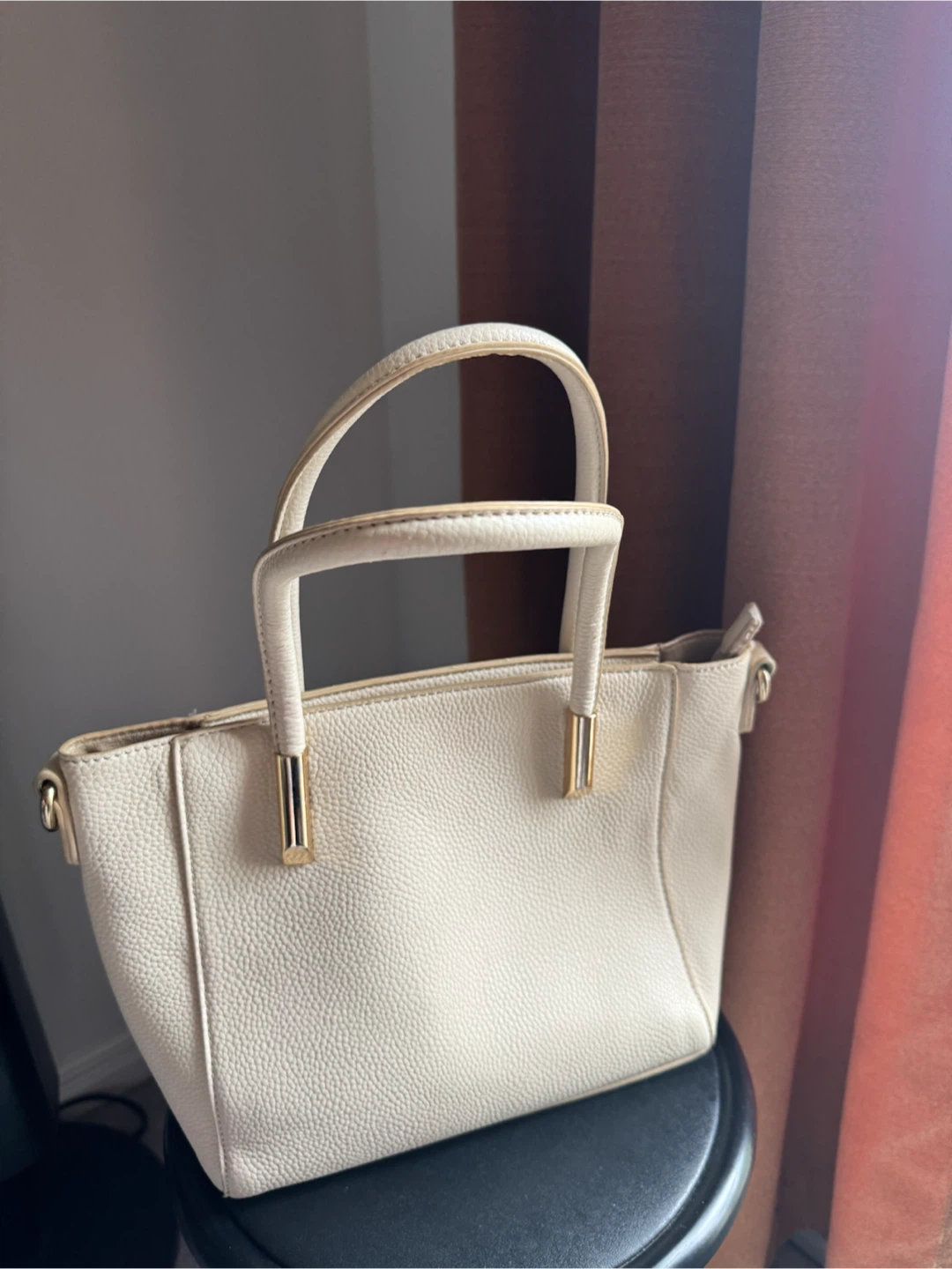 Cream Faux Leather Tote Bag