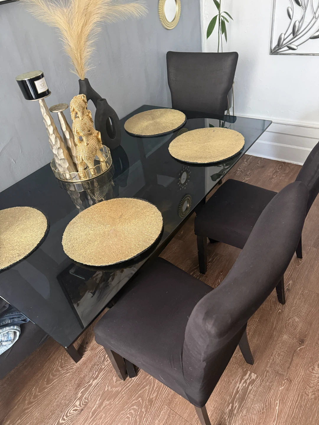 Glass Dining Table with 4 Black Chairs - photo 2