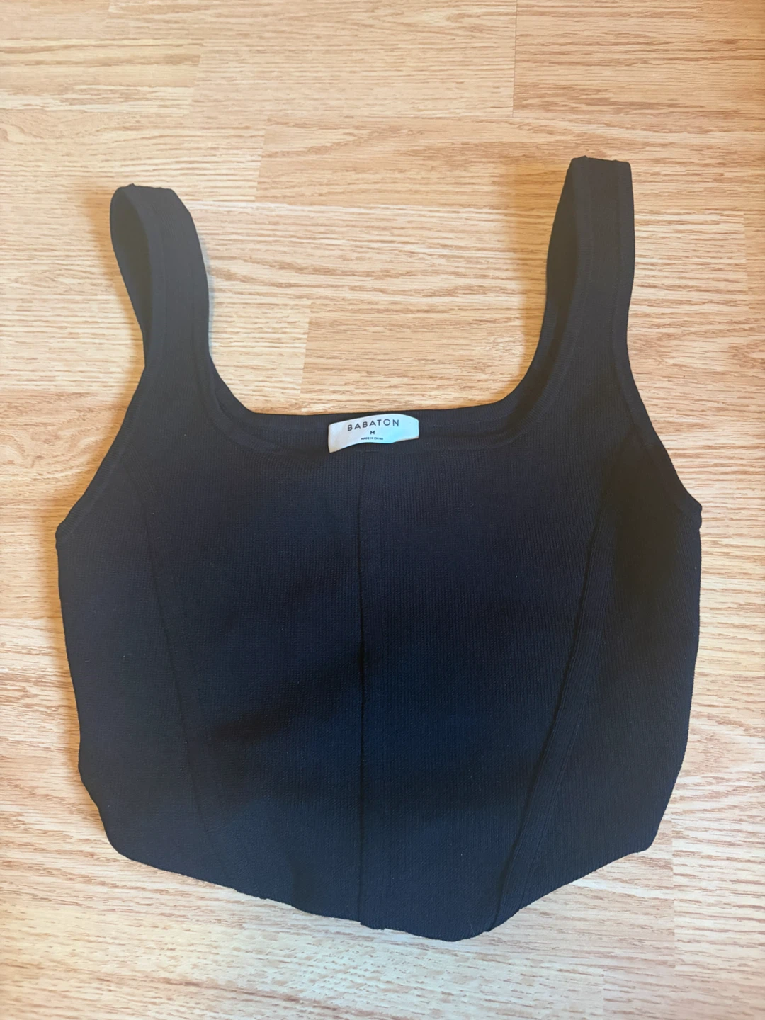 Aritzia Babaton Black Square Neck Tank Crop Top