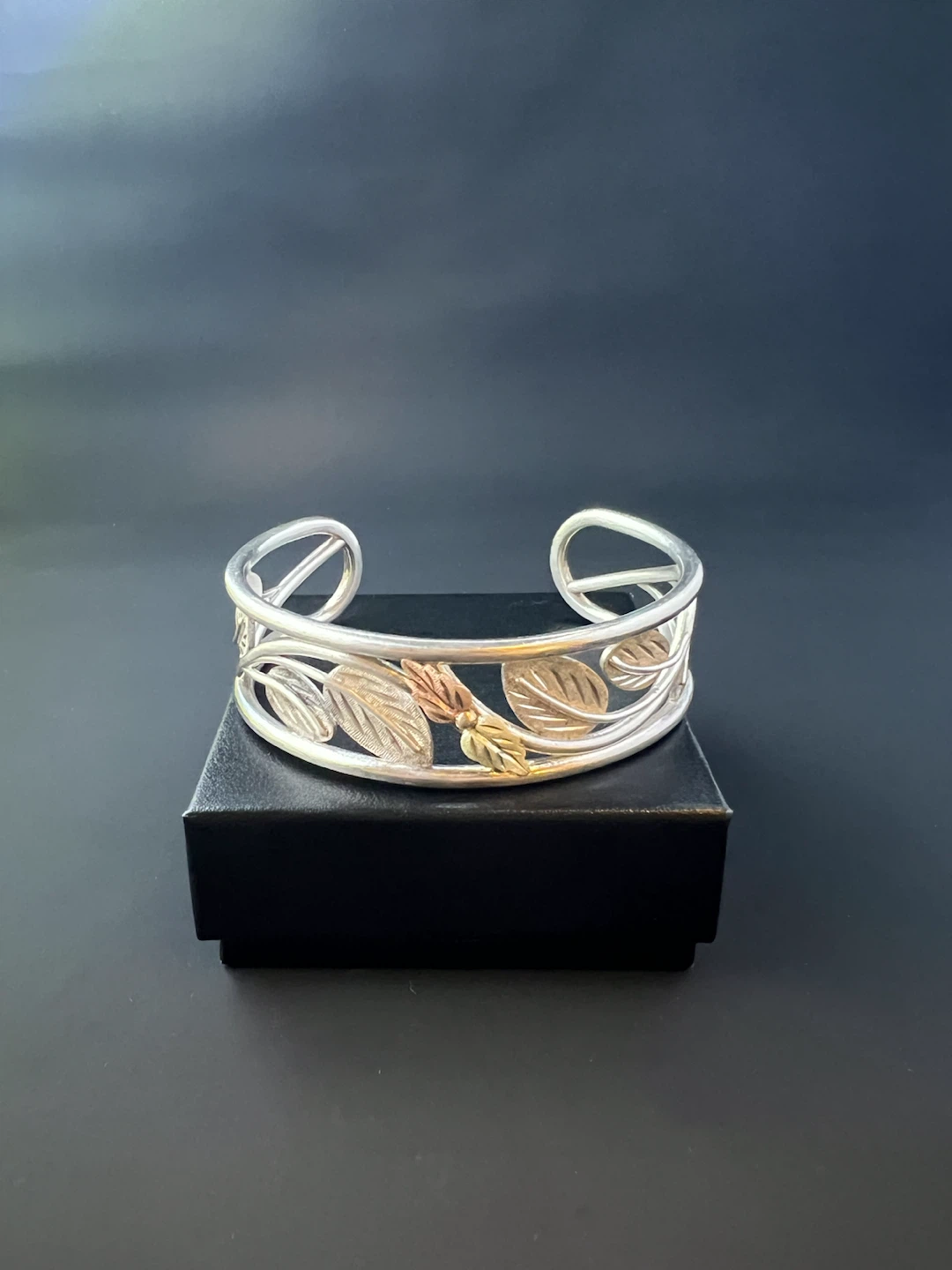 Vintage Black Hills Gold Sterling Silver Leaf Cuff Bracelet