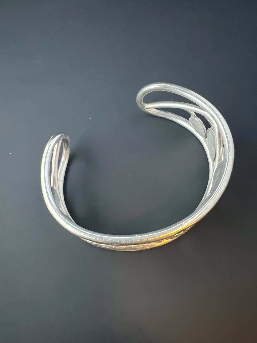 Vintage Black Hills Gold Sterling Silver Leaf Cuff Bracelet - photo 3