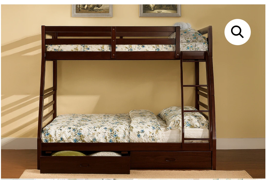 Dark Wood single over double Bunk Bed with Drawer Storage