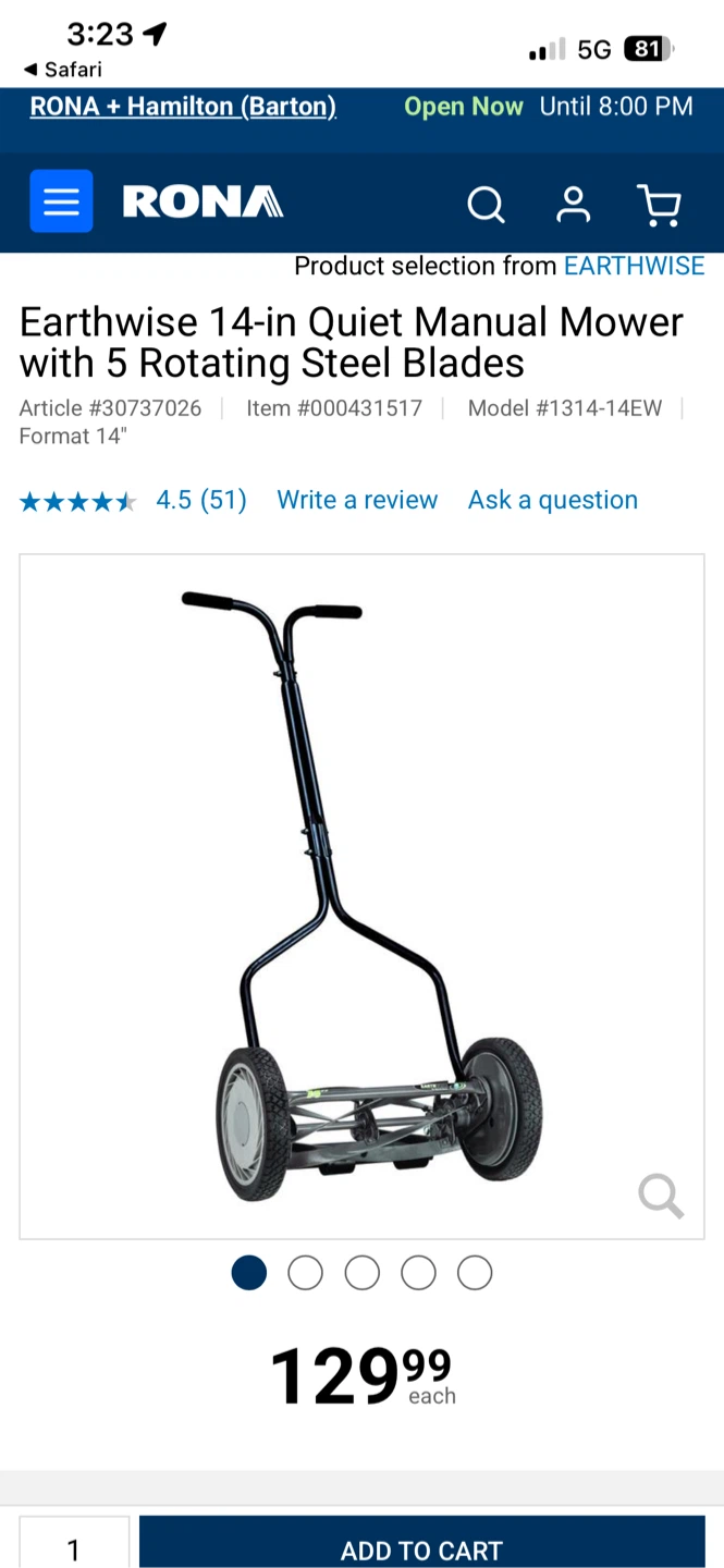 Earthwise 14-in Quiet Manual Mower