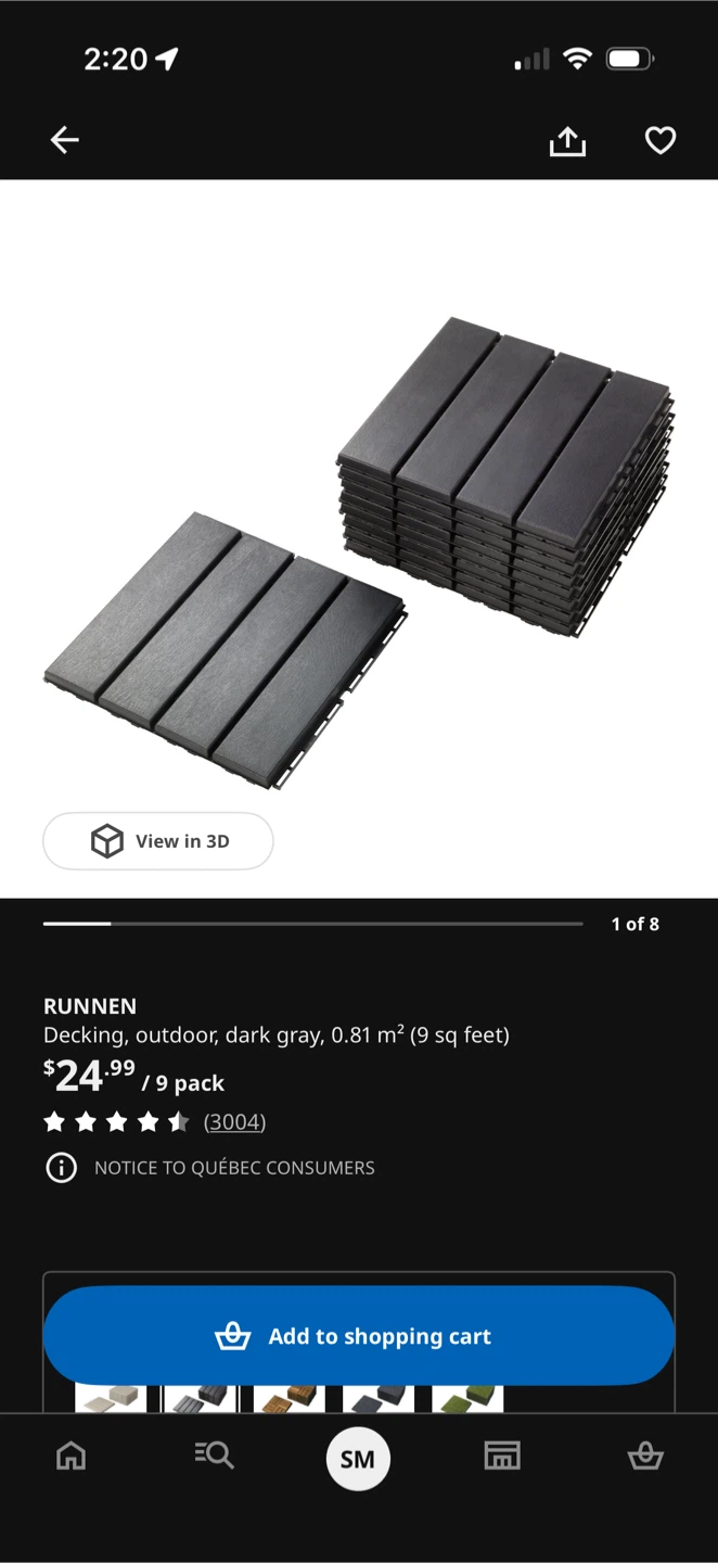 IKEA RUNNEN Decking Tiles - Dark Gray 45 tiles