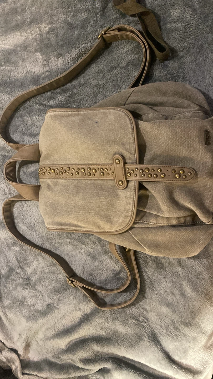 Brown Canvas Messenger Bag with Studded Detail