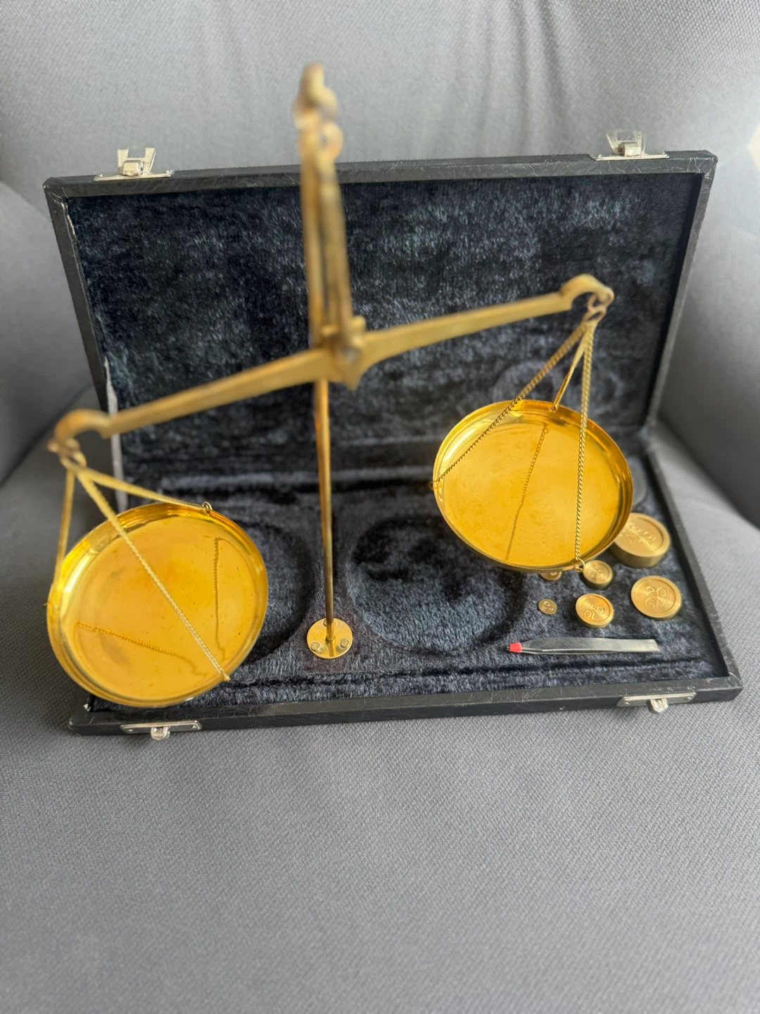 Vintage Brass Scale with Weights and Tweezers