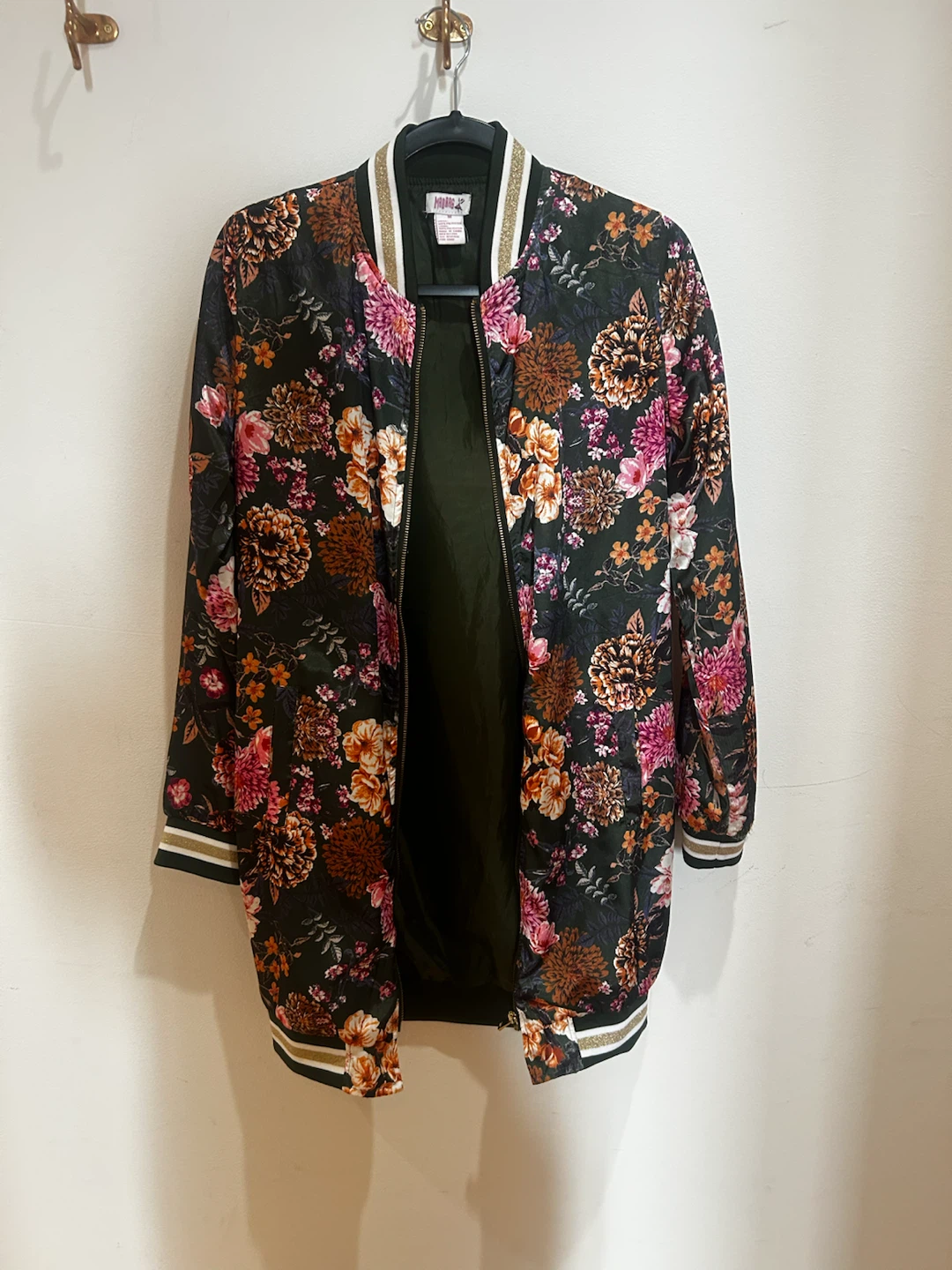 Mad Rag Floral Longline Bomber Jacket — Size M, Gold Zip - photo 2