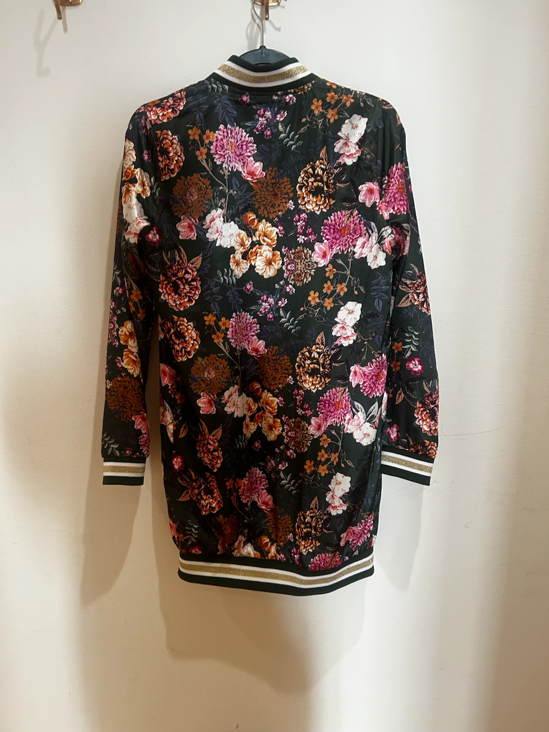 Mad Rag Floral Longline Bomber Jacket — Size M, Gold Zip - photo 3