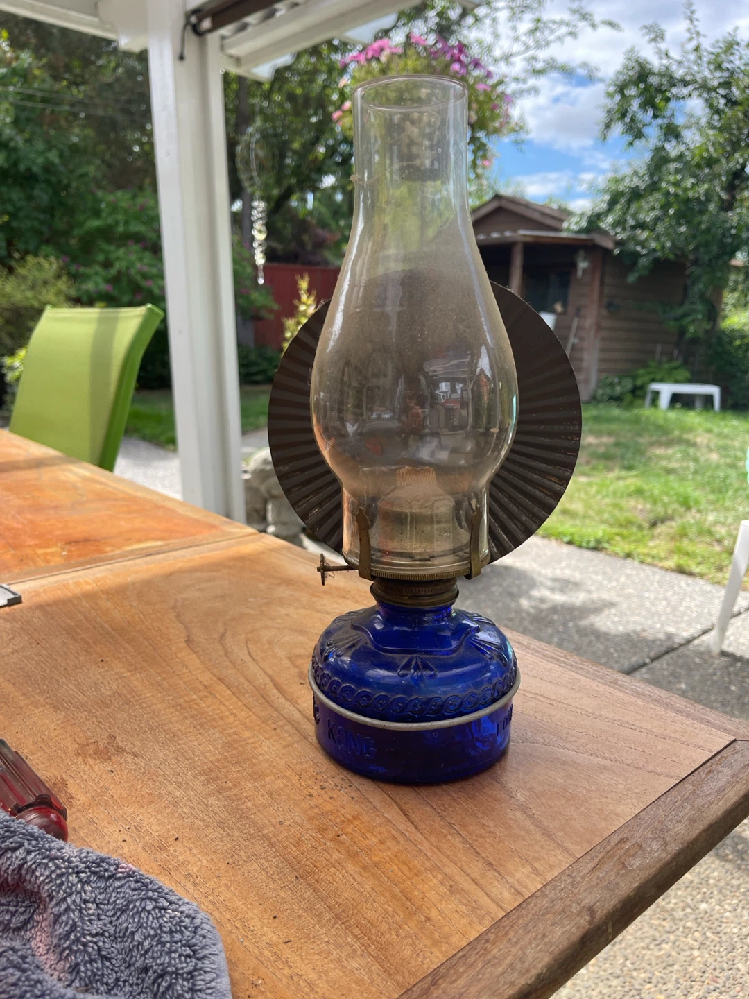 Vintage Blue Glass Oil Lamp