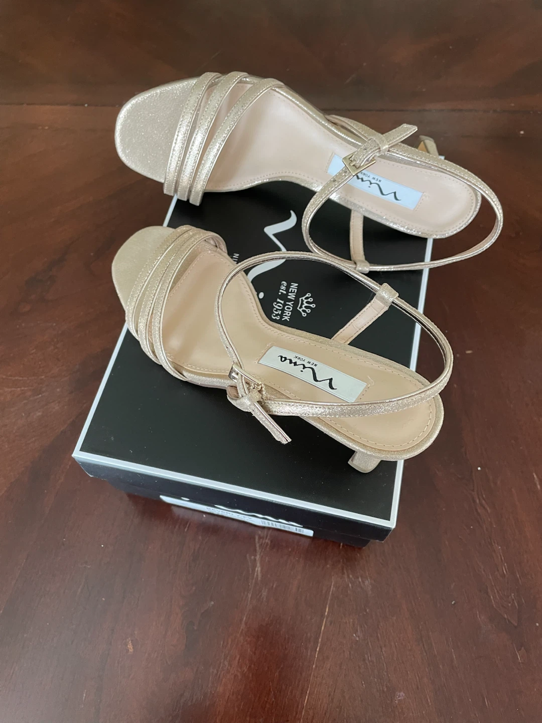 Nina Gold Glitter Strappy Heels