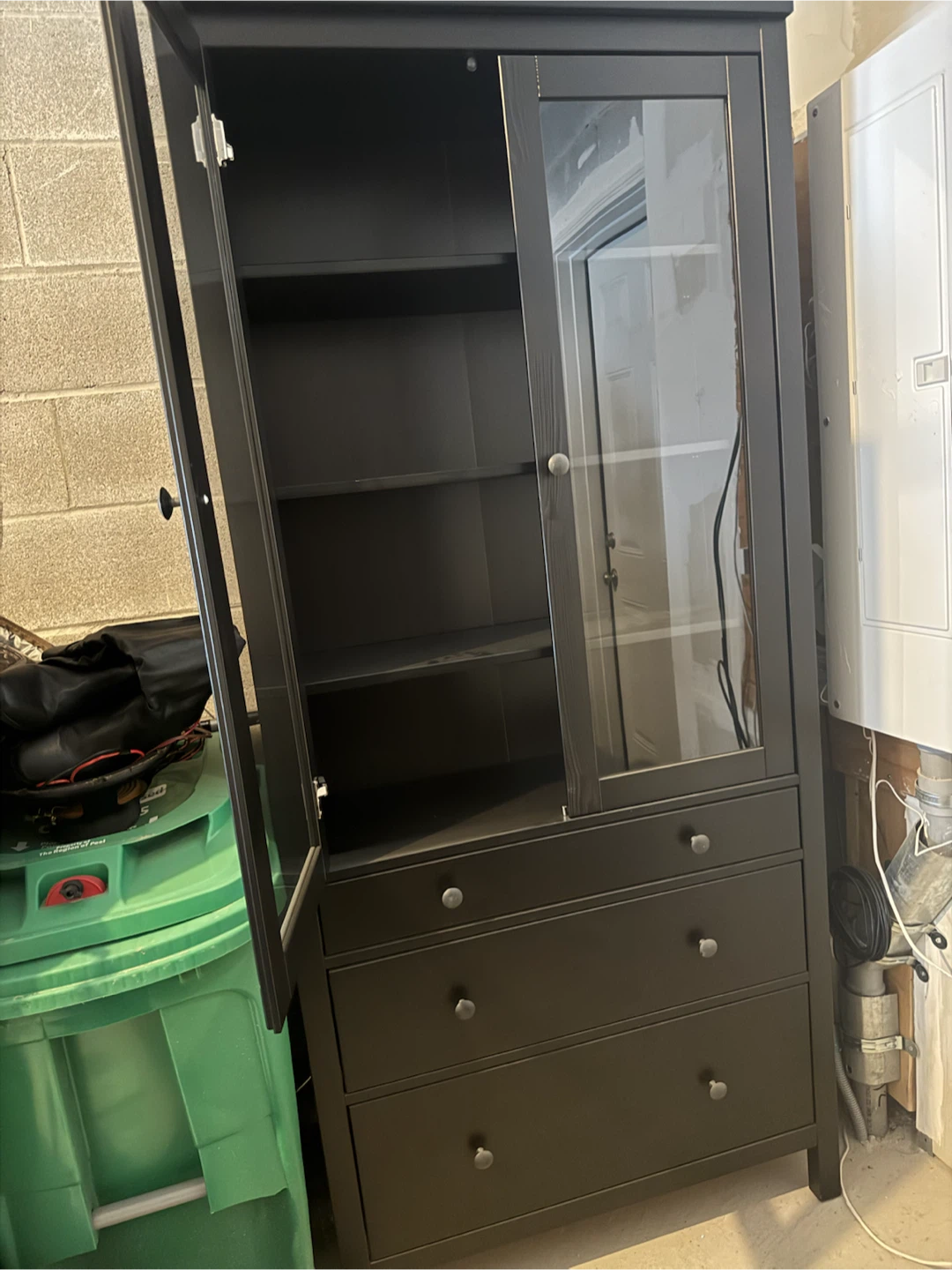 Black Display Cabinet with Glass Doors and Drawers
