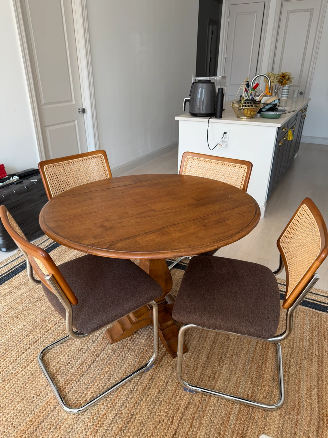 Round Wood Dining Table with 4 Cane Chairs - photo 2