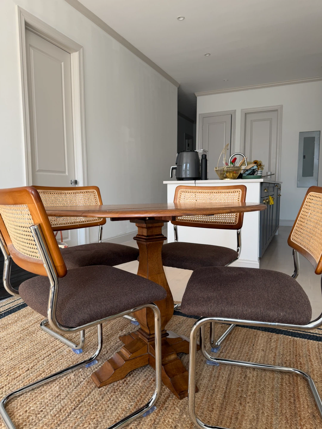 Round Wood Dining Table with 4 Cane Chairs - photo 3