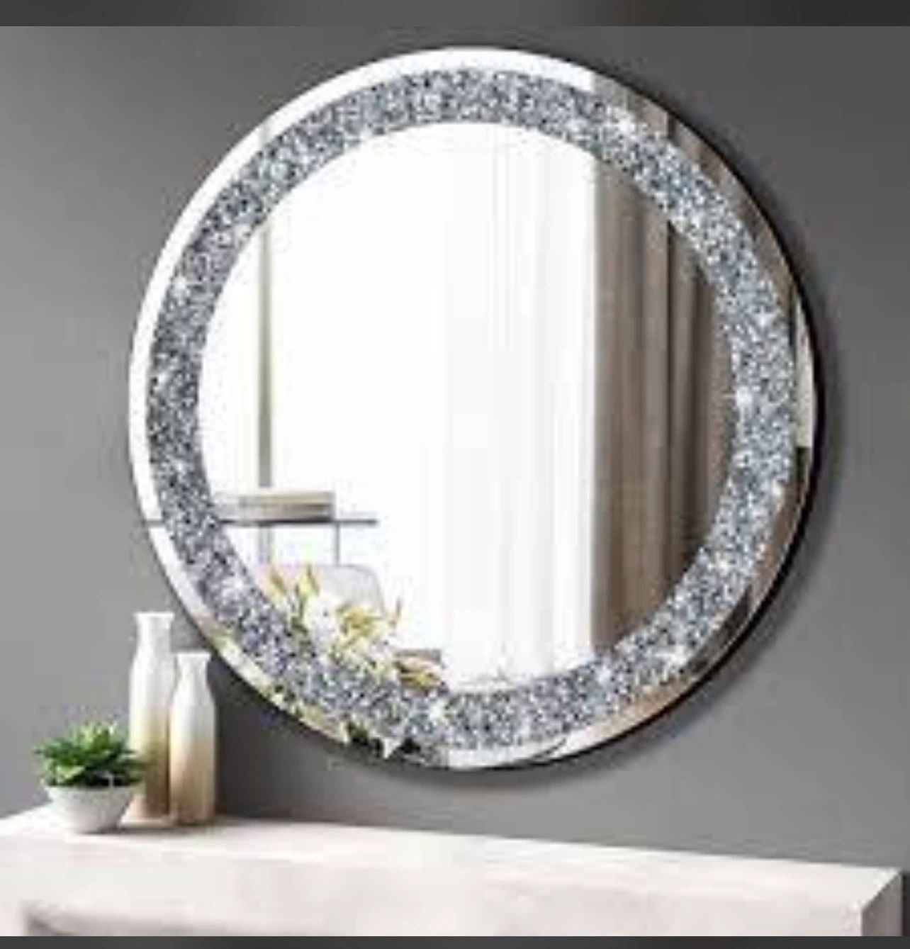 Round Mirror with Crystal Embellished Frame