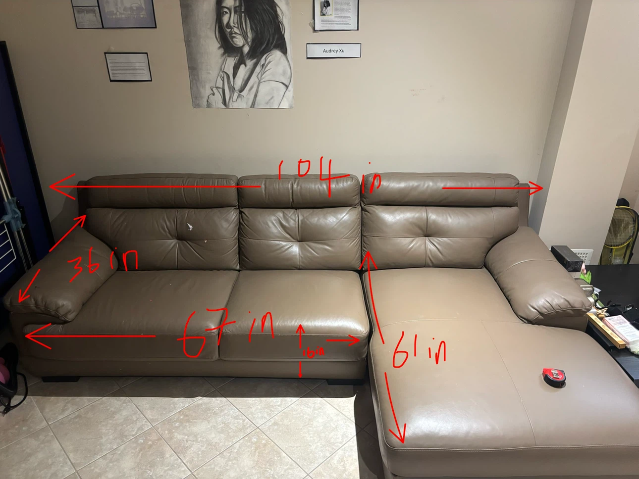 Brown Leather Sectional Sofa - photo 2