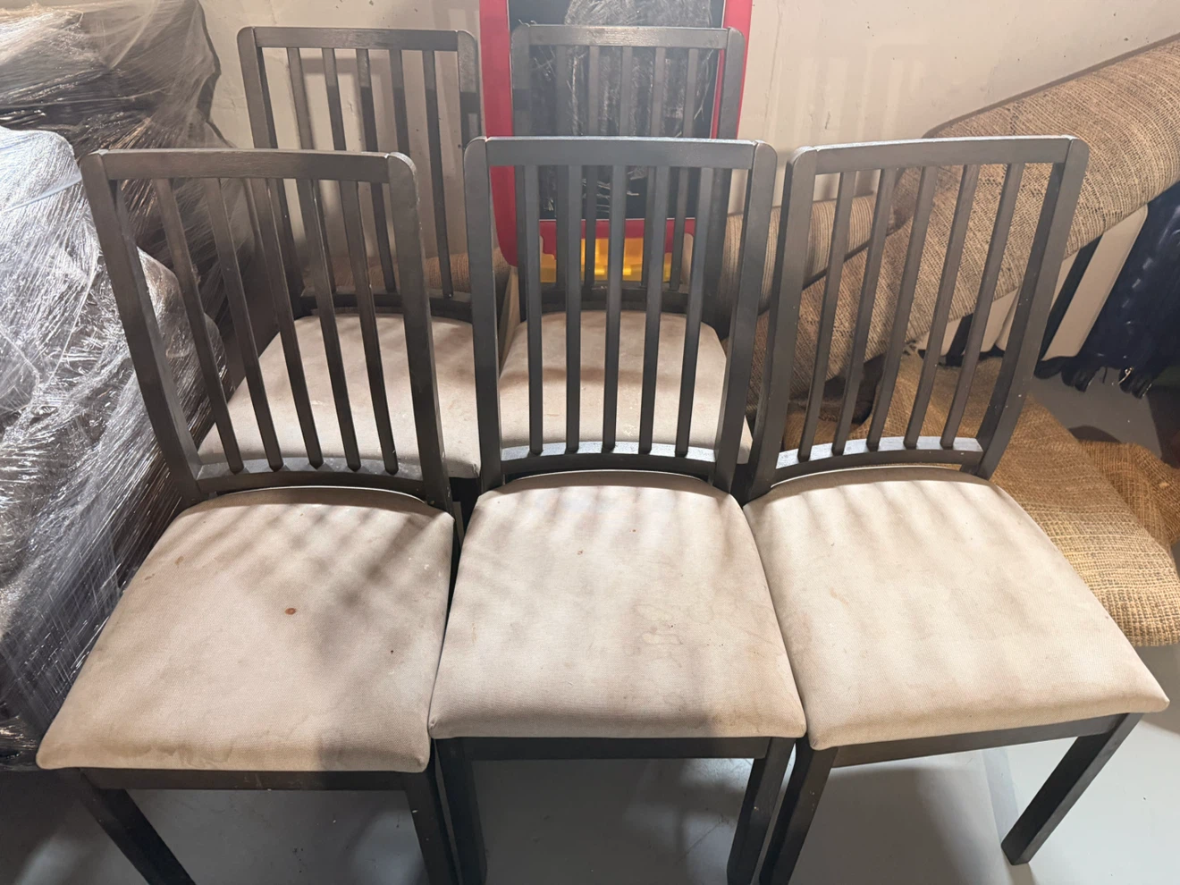 Set of 5 Dark Brown Wooden Dining Chairs