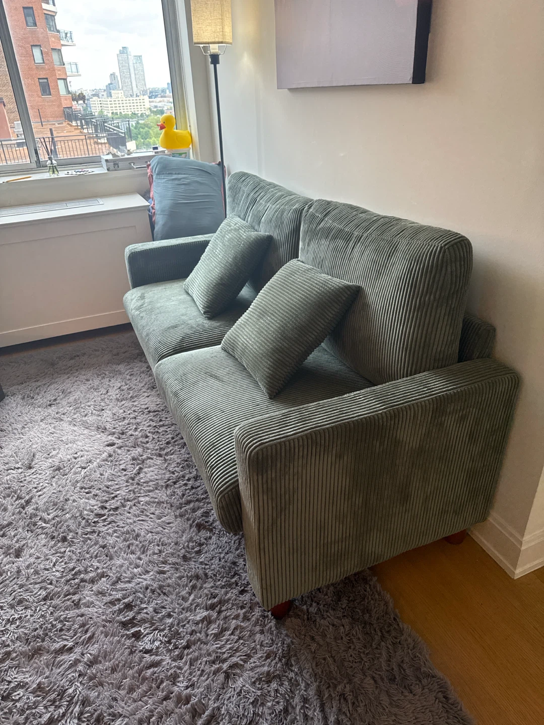 Sage Green Corduroy Loveseat with Pillows - photo 2
