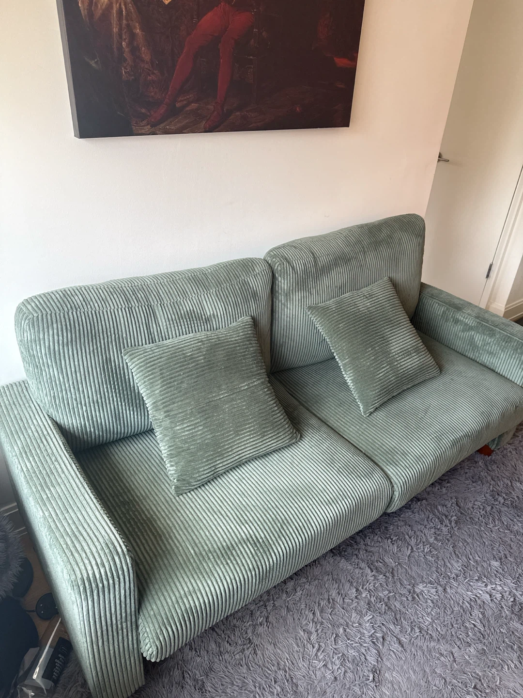 Sage Green Corduroy Loveseat with Pillows - photo 3
