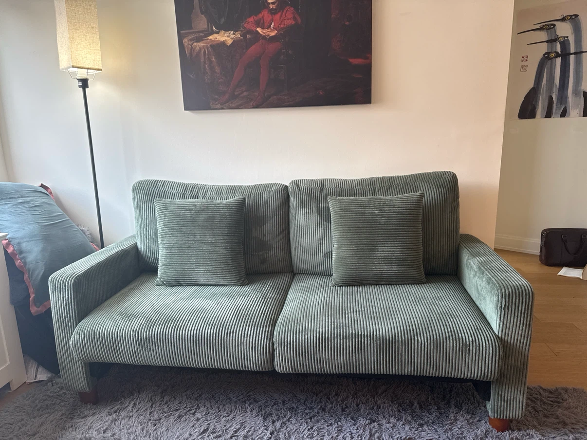 Sage Green Corduroy Loveseat with Pillows - photo 4