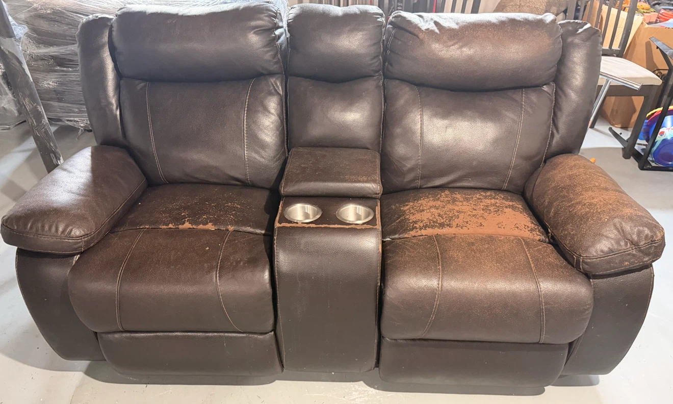Brown Faux Leather Loveseat Recliner with Cup Holders