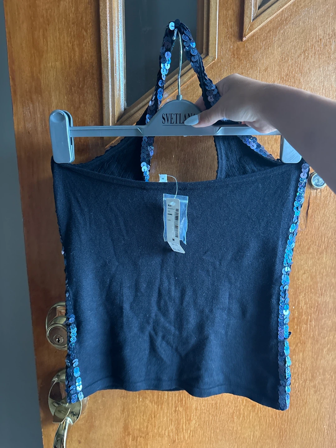 Black halter top with blue sequins - photo 2