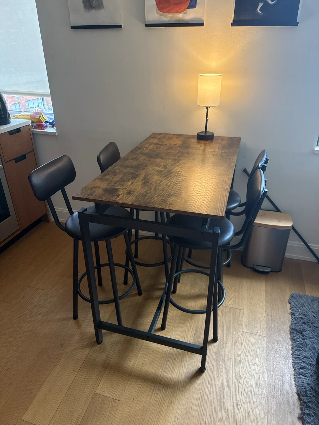 Rustic Wood Bar Table Set with 4 Stools