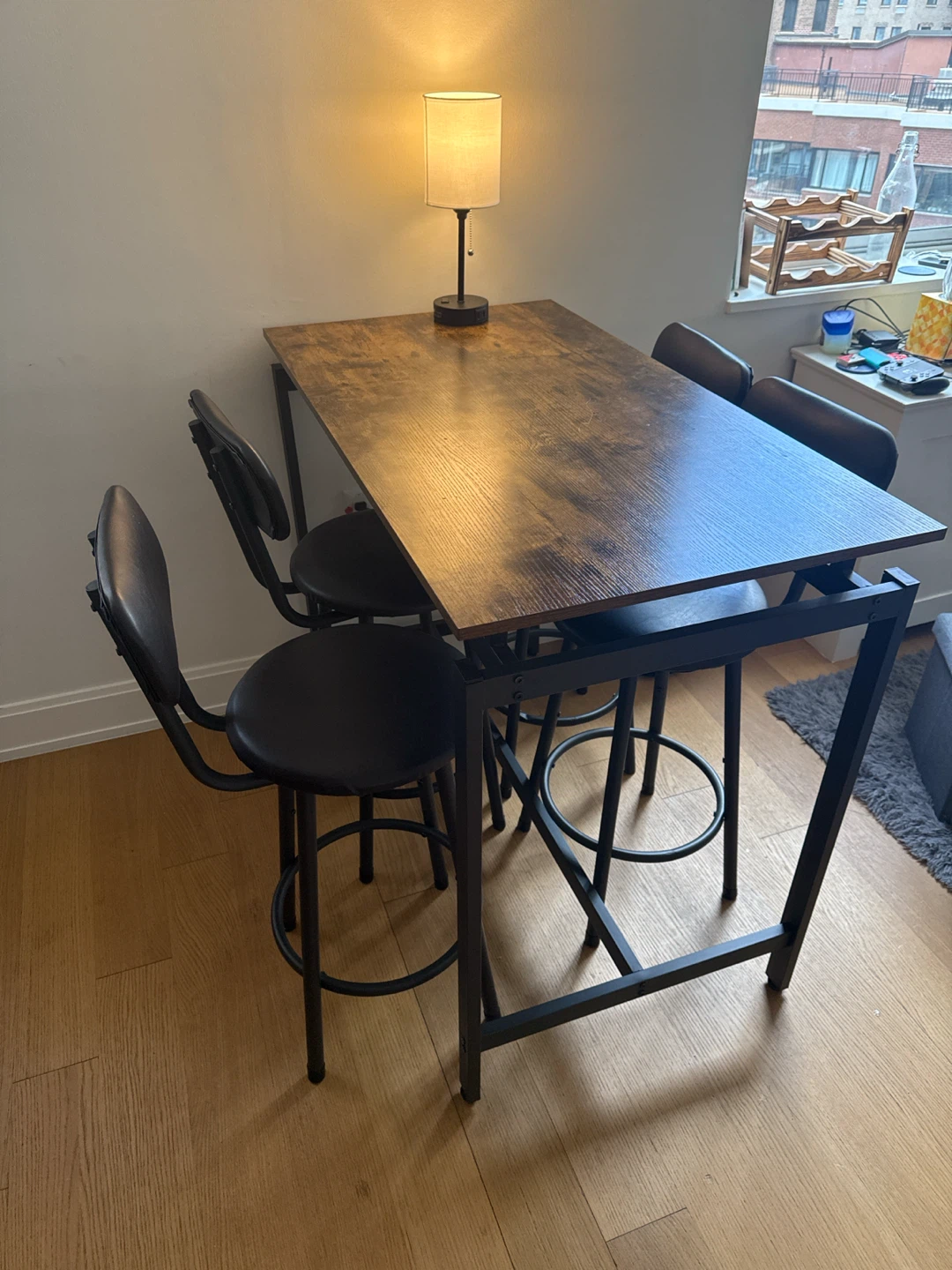 Rustic Wood Bar Table Set with 4 Stools - photo 2