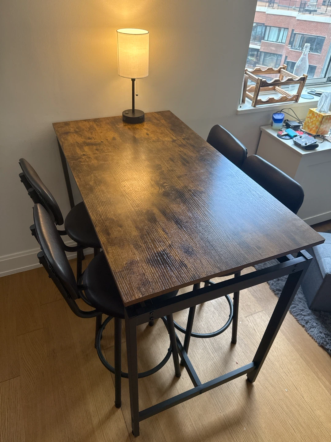 Rustic Wood Bar Table Set with 4 Stools - photo 4