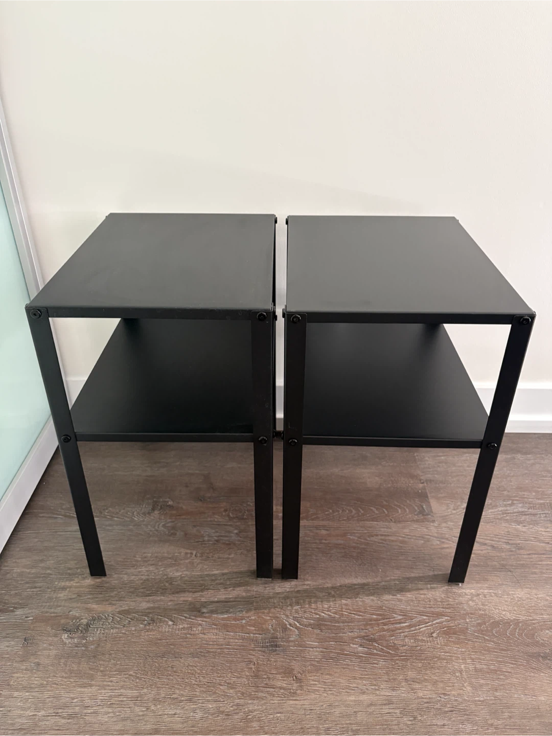 Two IKEA Knarrevik nightstands, black