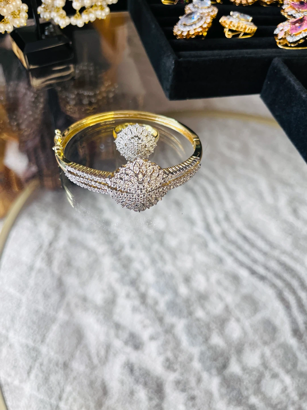 Gold-tone Bracelet and Ring Set with Rhinestones - photo 2