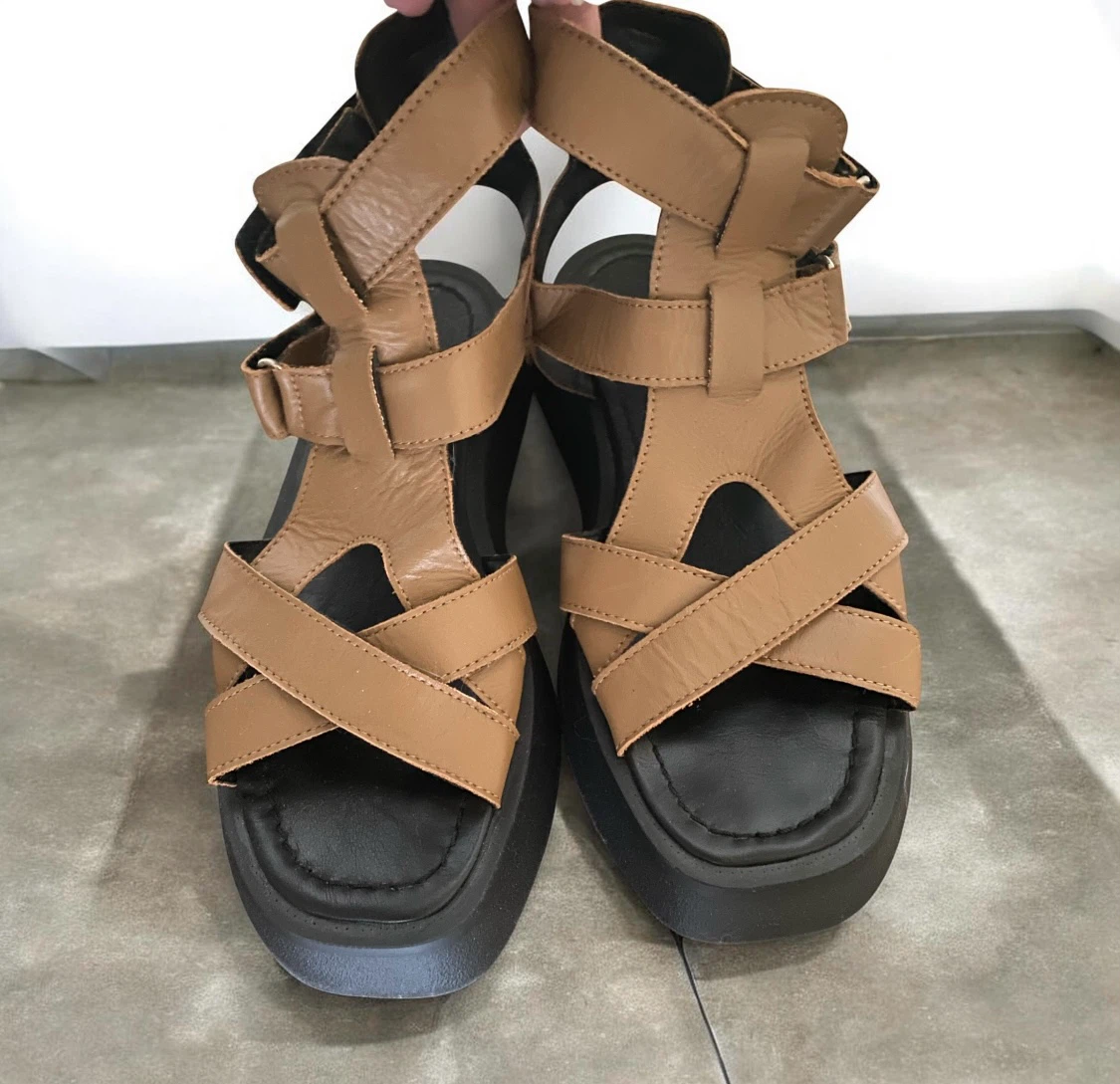 Brown Leather Platform Gladiator Sandals - photo 3