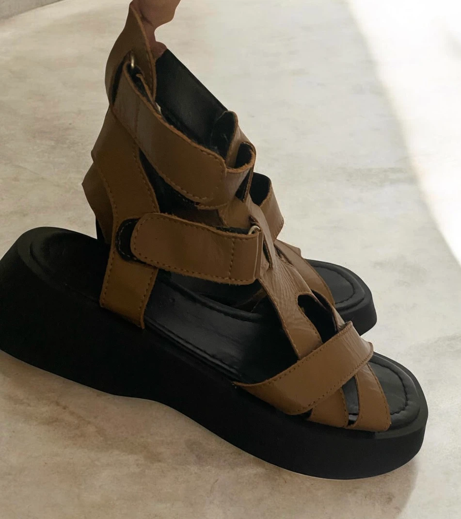 Brown Leather Platform Gladiator Sandals - photo 5
